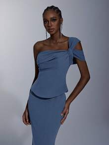 Elitara Elegant, Romantic, Fashionable, Dignified, Military Green, Stretchy Fabric, Waist-Cinching 2 In 1, Strapless, Mermaid Hem, Trailing, Stylish, Festival, Vacation, Birthday Party, Wedding Event, Formal Gala Dress (Luxury Edition) - Dusty Blue - View 5