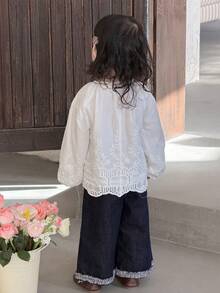 DAZY Toddler Girls' Casual Round Neck Long Sleeve Lace Blouse