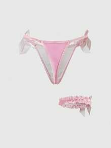 ROMWE Kawaii Cute Bunny Lace Bralette, Thong, Choker & Leg Garter Sexy Lingerie Set, For Valentine's Day