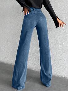 SHEIN Calça jeans de cintura alta e pernas largas, 100% algodão, tamanho TALL. - Lavagem Média - Ver 2