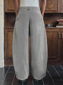 SWAVVY Men's Solid Color Pleated Casual Tapered Leg Pants Pleated Pants Balloon Pants Oversized Pants - Grey - View 2