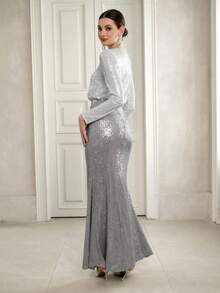 Selianne Sequin Embellished Elegant Dress, Sophisticated Party Gown - Silver - View 3
