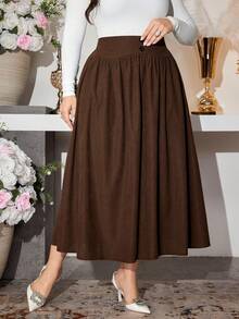 Modelyn 大码女式纯色针织纹理半身裙，秋冬季休闲家居服 - 棕色 - 查看 4