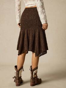 SoleilVie Chân váy nữ phong cách Boho thanh lịch cổ điển với gấu váy bất đối xứng, kiểu dáng thời trang, đa năng và sang trọng, chất liệu ren dệt họa tiết, màu nâu, dáng đuôi cá, phù hợp cho các bữa tiệc và phong cách boho thường ngày, mùa xuân, lễ tình nhân, sinh nhật, phong cách Y2K. - Màu nâu Sô-cô-la - Xem 3