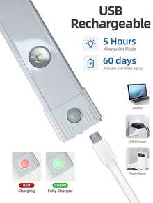 1条PVC LED橱柜灯带，带人体感应器，超薄智能LED灯，带人体感应器，LED智能人体感应夜灯，适用于橱柜下方、台面、衣柜照明，磁吸式充电，电池供电，可作搁板柜灯使用。 - 三色 - 查看 6