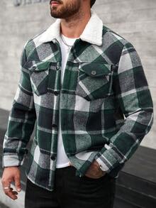 Manfinity Homme Men's Plaid Print Thermal Lined Long Sleeve Jacket Coat Woolen Jacket Men Men Shacket Men Flannels Fall Clothes For Men Plaid Jacket Men - Multicolor - View 3