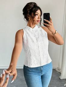 Elenzga Plus Size New Chinese Style Chinese Chic Hollow Out Jacquard Design Top White Elegant Top Women Blouses Summer - White - View 1