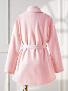 Sparklyn Elegant Wool Blend Jacket For Teen GirlCasual & Versatile, Featuring A Belt, Two Black Buttons, And A Lapel Collar Design, Suitable For School, Commuting, Shopping, And Casual Outings, Can Be Paired With Pants, Sweatpants, Long Sleeve Tops, And Sweaters