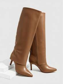 CUCCOO SZL Women's Solid Color Pointed Toe Fashionable Daily Versatile High Heel Ankle Boots For Christmas - Brown - View 6