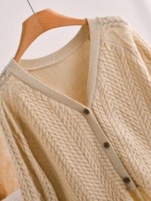 CosyJoli Plus Size Casual Open Front Cable Knit Patchwork Lace Trim Cardigan Sweater Clothes For Women Spring Fall/Winter - Apricot - View 4