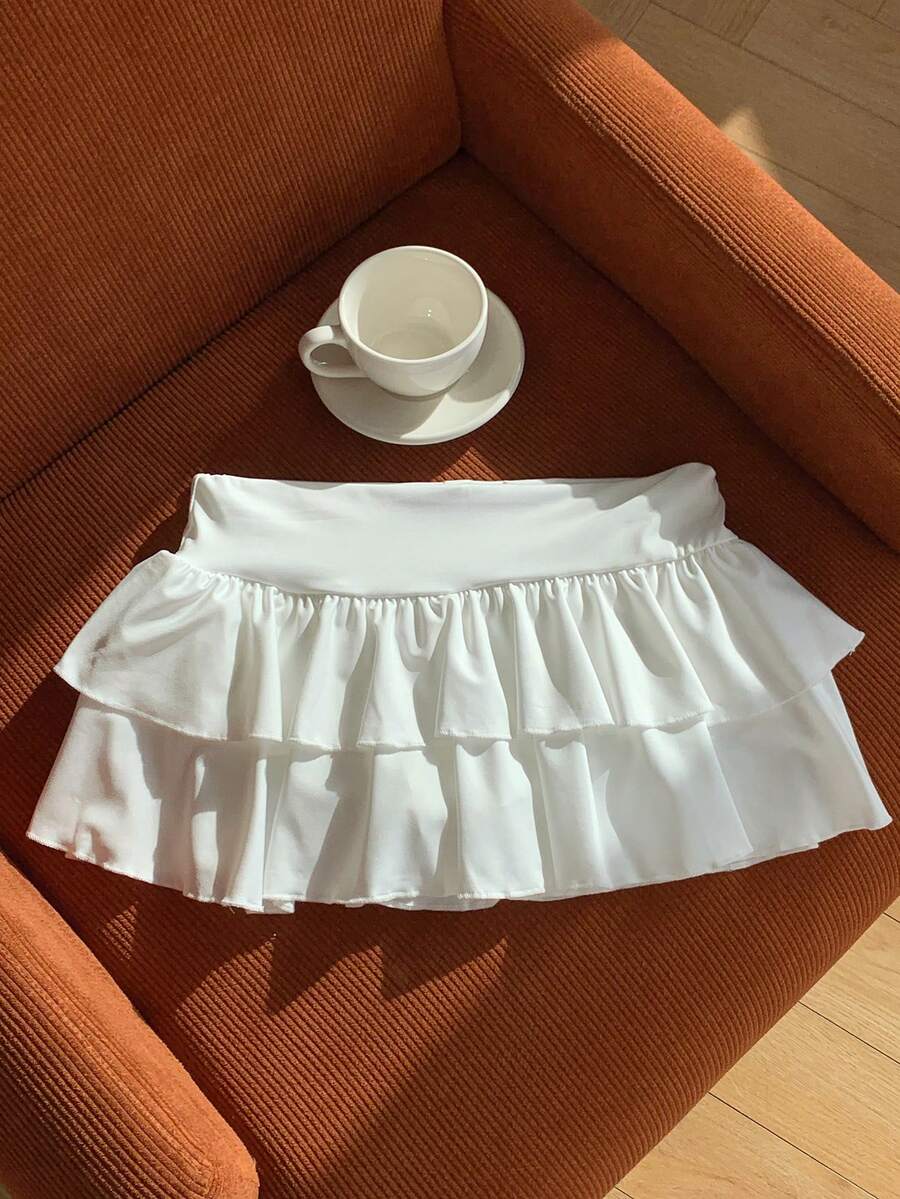 Comfortcana 女士双层荷叶边下摆 A 字裙