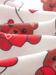 Cozy Pixies Baby Girl Snug Fit Pajama Set, Cartoon Bear & Heart Valentine's Day Pattern, Soft Knit Crew Neck Long Sleeve Top And Elastic Waist Long Pants, Red, Suitable For Loungewear - Red - View 6