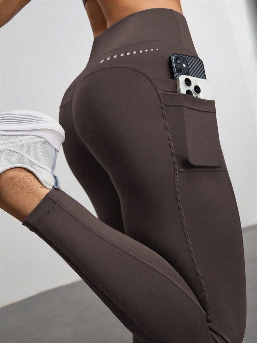 Eassivo Eassivo 女士纯色高腰无缝打底裤 - 棕色 - 查看 1