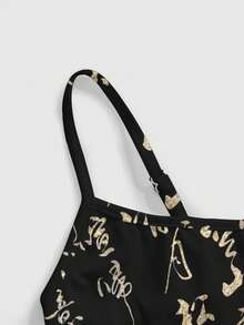 ROMWE Avant Áo ba lỗ họa tiết hổ động vật thư pháp Trung Quốc mới của Punk dành cho nữ - màu đen - Xem 4