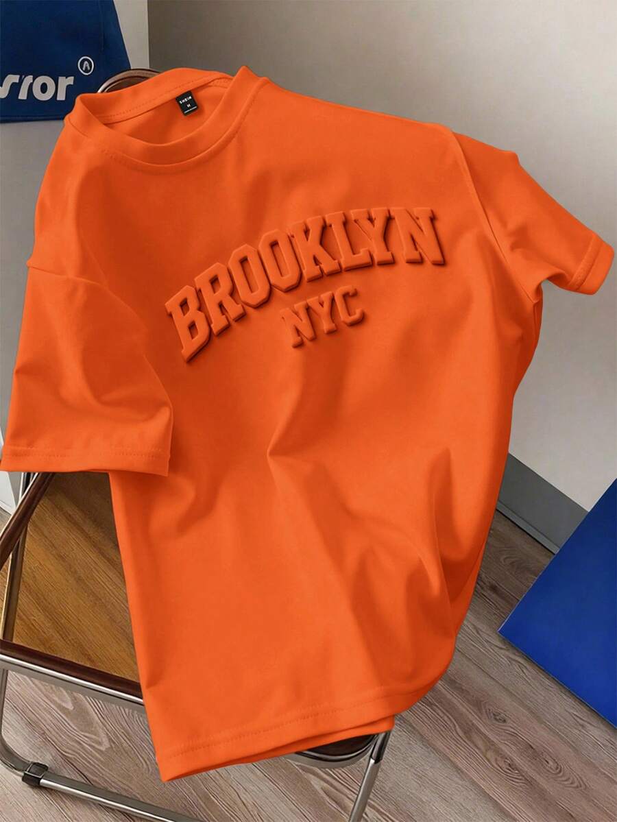 Manfinity Joysei Orange Knit Men's Standard Size Crew Neck Short Sleeve T-Shirt - Orange - View 1