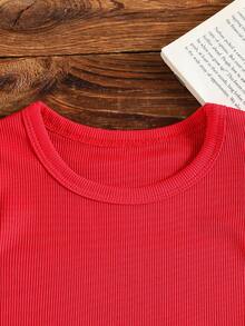 Vintaside Kids 女童红色短袖T恤和裤子套装 - 紅色 - 查看 3