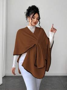 Elenzga Poncho de suéter de corte holgado y elegante para mujer de talla grande, adecuado para ropa de abrigo de otoño/invierno - Café integral - Ver 7