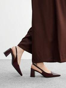 CUCCOO BIZCHIC Women's Pointed Toe Chunky High Heel Burgundy Backstrap All-Match Minimalist Versatile Commute Work Pumps - Burgundy - View 3