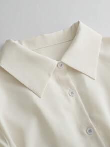 Chiquease Váy dài tay cổ bẻ thanh lịch màu tương phản 2 trong 1 dáng ôm, thích hợp mặc đi làm và đi chơi, mùa thu/đông - Màu be - Xem 4