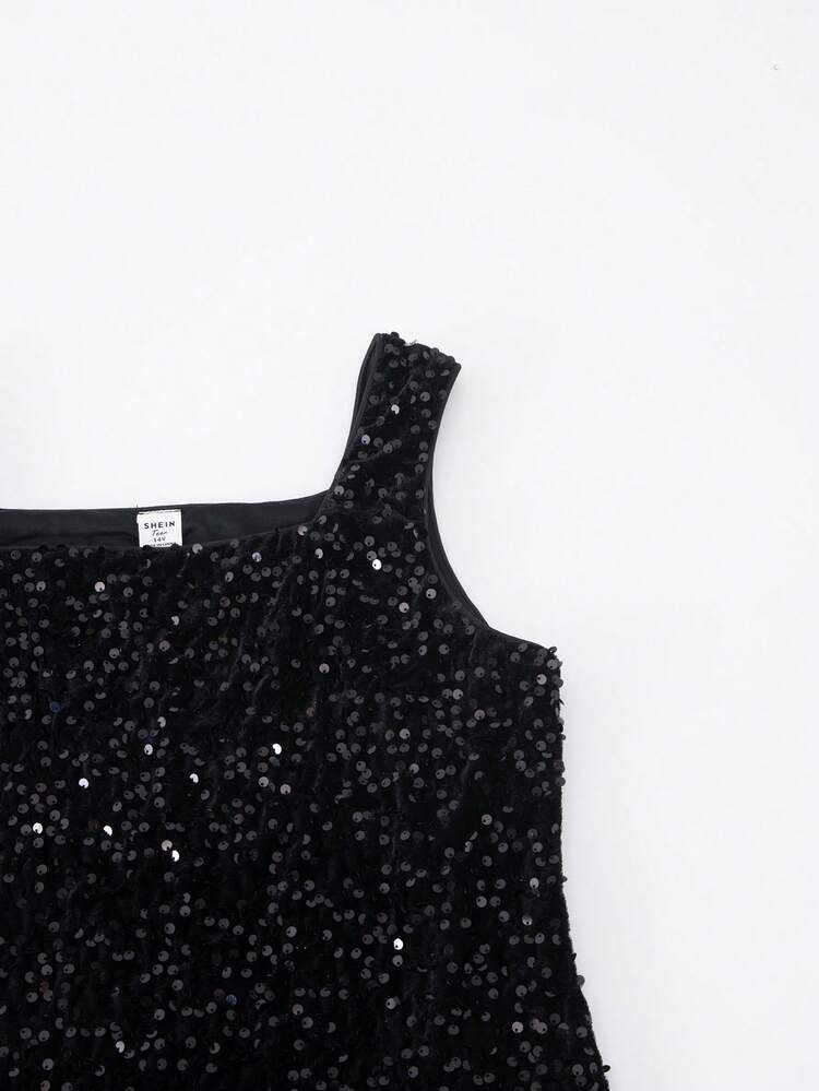 Sparklyn Vestido Preto com Lantejoulas para Adolescentes, Natal - Preto - Visão 4