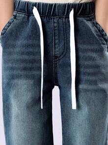 SUMWON 男童套穿式阔腿牛仔裤，抽绳腰带，宽松休闲度假裤 - 藍色 - 查看 5