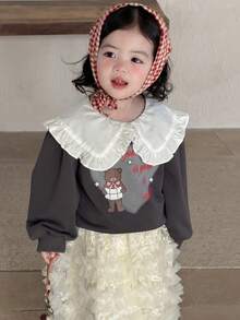 DAZY Toddler Girls' Peter Pan Collar Cartoon Print Long Sleeve Top - Grey - View 5