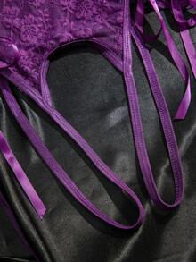 SpicyHot Bộ 2 bộ đồ liền thân ren cực kỳ gợi cảm cỡ lớn có gọng [Bộ đồ liền thân + Cổ áo] - Màu tím - Xem 5