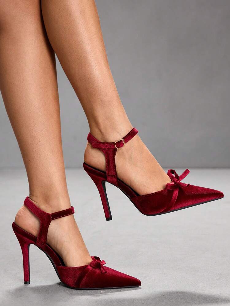 CUCCOO SZL Velvet High Heels With Bow, Sexy For Party And Banquet