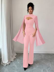 SHEIN Elenzya Bộ đồ liền thân hở lưng đính kim tuyến cổ đứng cho nữ dự tiệc - Hồng - Xem 4