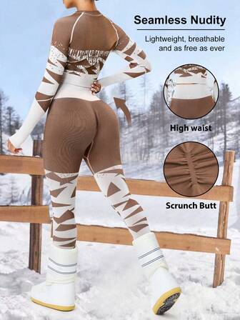 Seamluxe SHEIN Sport 女式拼色圆领插肩袖修身短款滑雪夹克