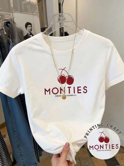 Resyla 女士樱桃印花圆领短袖休闲T恤