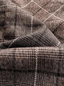 Vintamour 复古经典优雅女士连衣裙，秋冬款，修身剪裁，撞色拼接，格子连衣裙，棕色连衣裙，方领短款连衣裙，长袖连衣裙 - 棕色 - 查看 9