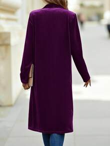 SHEIN Clasi Solid Open Front Coat In Fall/Winter For Women - Purple - View 2