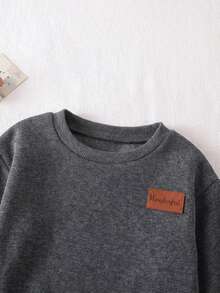 SHEIN Babygirl Cute Grey Long Sleeve Sweatshirt & Elastic Waist Pants Set, Autumn/Winter - Dark Grey - View 3