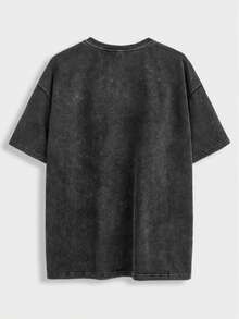 Manfinity Joysei Men's Cartoon Rabbit Print Round Neck Short Sleeve Casual Washed Cotton T-Shirt - Black - View 2