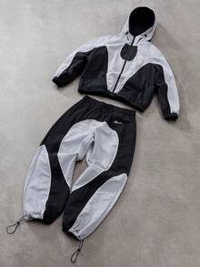 STYNVO Men's Two-Tone Zip Front Hoodie And Drawstring Pants Casual Tracksuit Set Mens Y2k Clothes Men 2 Piece Set Patched Men S Two Piece Set F1 Jogging Suits Y2k Tracksuit Men Mens Two Piece Set - Multicolor - View 1