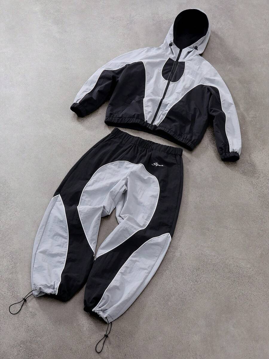 STYNVO Men's Two-Tone Zip Front Hoodie And Drawstring Pants Casual Tracksuit Set Mens Y2k Clothes Men 2 Piece Set Patched Men S Two Piece Set F1 Jogging Suits Y2k Tracksuit Men Mens Two Piece Set - Multicolor - View 1