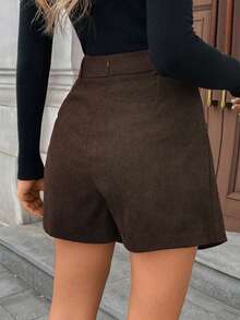 EMERY ROSE Women's Solid Color High Waist Asymmetric Hem Casual Skirt Pants - Coffee Brown - View 2