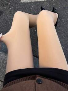 DAZY Sheer Black Tights, Leg Slimming Opaque Pantyhose, Thermal Lined Footless Leggings - Apricot - View 4