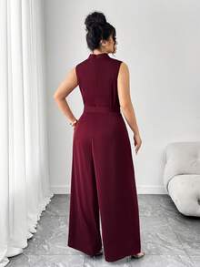 Elenzga Bộ đồ liền thân không tay cổ cao xếp ly cỡ lớn dành cho nữ - Màu Đỏ Sâu - Xem 2