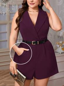 Firerie Bộ đồ liền thân đi làm thanh lịch cỡ lớn cho nữ, cổ ve, không tay, có túi, đa năng cho mọi mùa, mùa thu trở lại trường - Màu đỏ tím - Xem 11