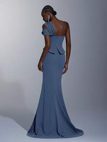 Elitara Elegant, Romantic, Fashionable, Dignified, Military Green, Stretchy Fabric, Waist-Cinching 2 In 1, Strapless, Mermaid Hem, Trailing, Stylish, Festival, Vacation, Birthday Party, Wedding Event, Formal Gala Dress (Luxury Edition) - Dusty Blue - View 3