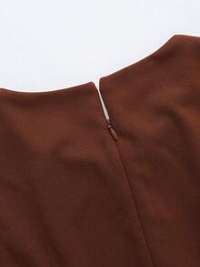 Franclia Coffee Midi Dress With Keyhole Neck And Extra Long Leg-Of-Mutton Sleeves A Line Flared - Coffee - View 4