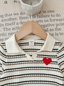 SHEIN Blusa de manga larga casual y versátil con cuello y rayas - Beis - Ver 5