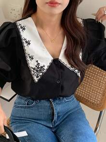 INAWLY Plus Size Shirts Simple And Stylish Casual Everyday - Black - View 4