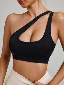 Dewbera Sujetador deportivo sin costuras de unicolor y minimalista para mujer