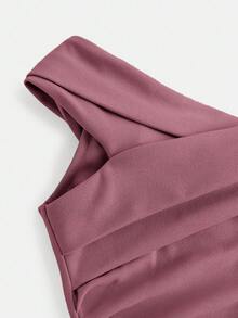 SHEIN Girlism Teen Girls Party Wear Off Shoulder Ruched Elegant Criss-Cross Fishtail Hem Dress Evening Wear Teen Dress Elegant Bridesmaid Dress Simple Prom Dress Dress For Wedding Guest - Rusty Rose - View 5