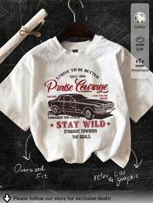 Tseoso Vintage Style Cotton Women's Fitted Round Neck Short Sleeve T-Shirt With Retro Car & Letter Graphic - Summer Going Out Shirt For Hip-Hop Core, Gothic, Cybersigilism & Gyaru Fashion - White - View 1