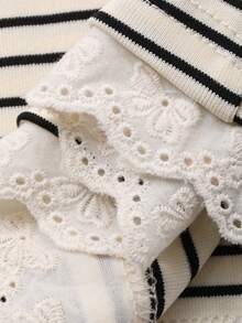 DAZY 女童圆领条纹蝴蝶结字母印花休闲上衣，春秋季 - 杏色 - 查看 8