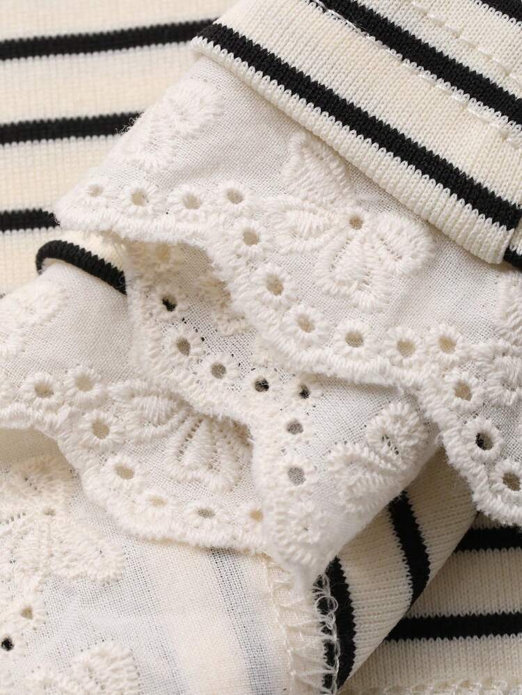 Toddler Girls' Round Neck Striped Bow & Letter Print Casual Top, Spring/Autumn